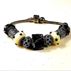 Chic Pandora like gold charm bracelet